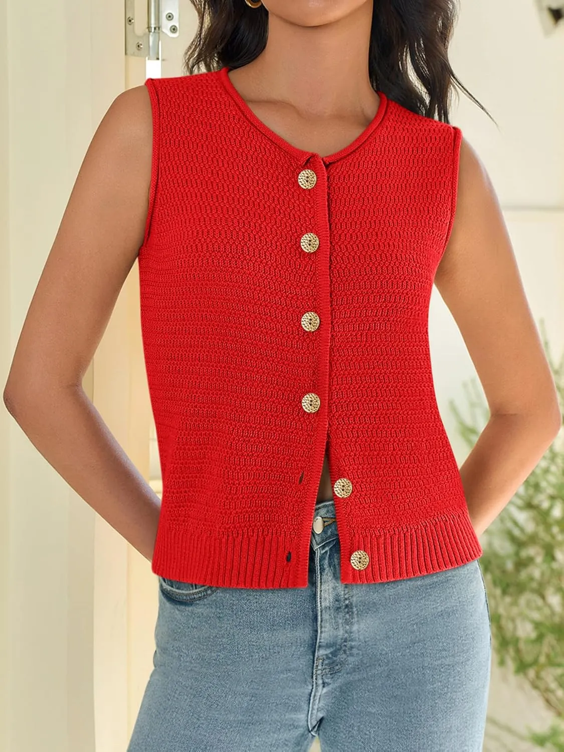Yousify Womens Sweater Vest 2025 Summer Trendy Sleeveless Knit Button Down Tank Tops Casual Cardigan