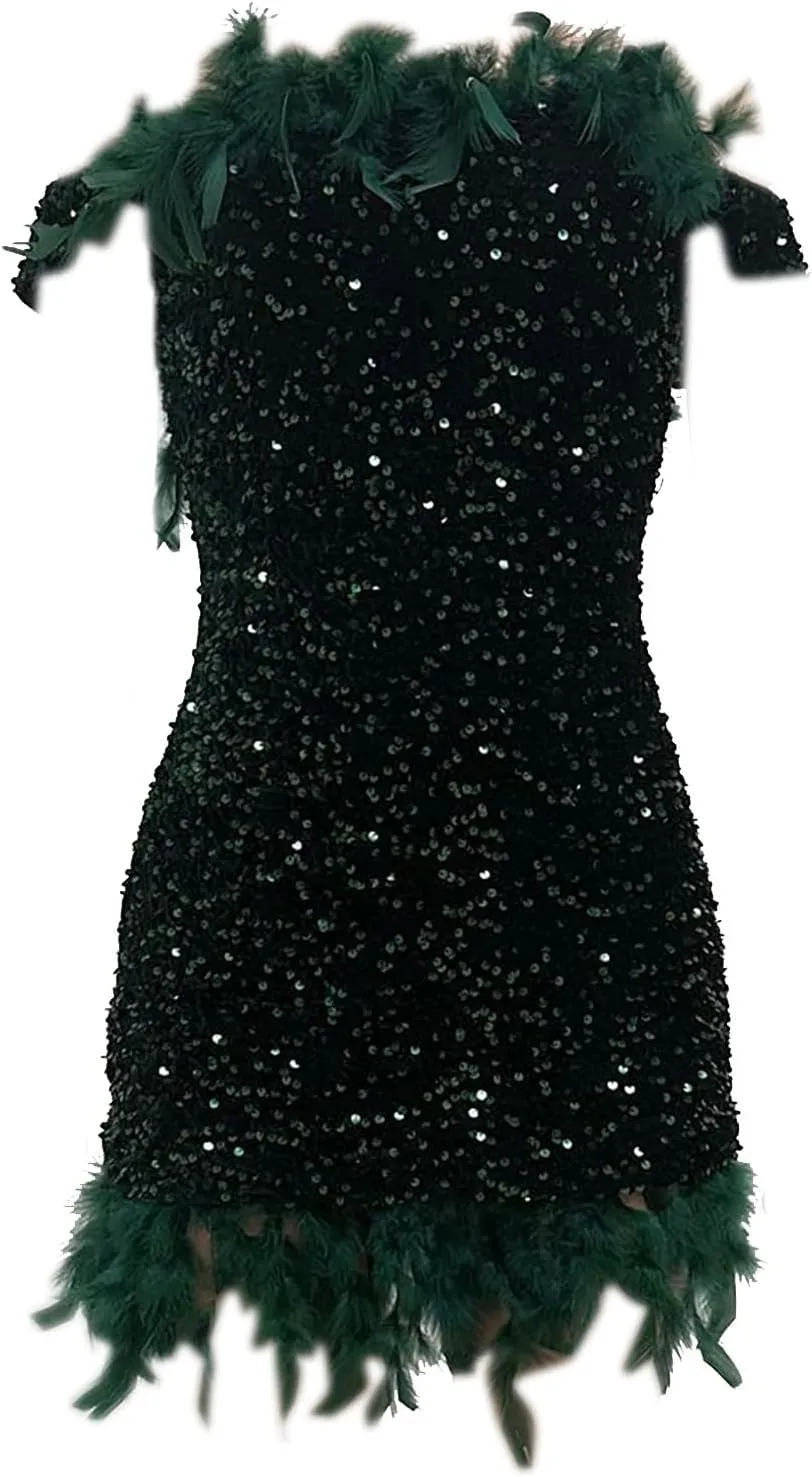 ZYXTIM Women's Dance Dress Rhinestone Sequins Tassel Latin Salsa Ballroom Dress Off Shoulder Flapper Party Dress Plus Size